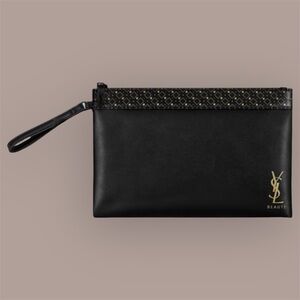 Black Faux-Leather YSL (Yves Saint Laurent) Beauty Cosmetic-Makeup Wristlet Bag